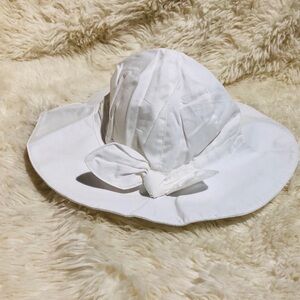 Toddlers Baby Girl Sun Hat White Cotton -Brim Sun Hat with Bow